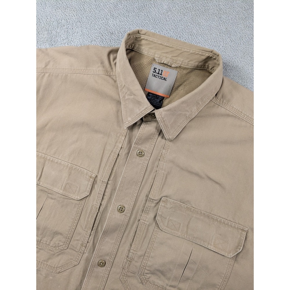 5.11 Tactical Men's Size XL Tan Short Sleeve Button Up Shirt Work Utility